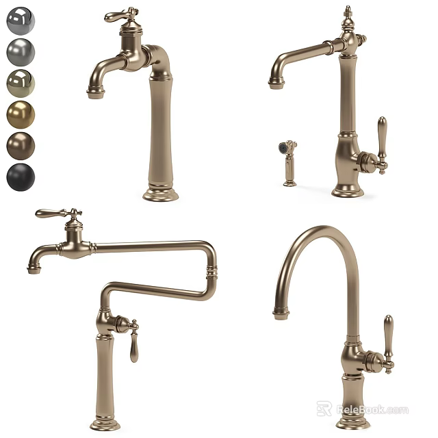 Elegant Modern Brass Faucets With Various Styles And Gold Black Finishes 3d model 