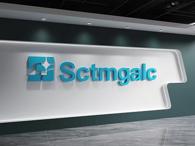 Modern Background Wall with Blue Sctmgalc Logo and White Panel Design 3d model