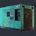 Green Industrial Generator With Control Panel Ventilation Grilles And Warning Sign