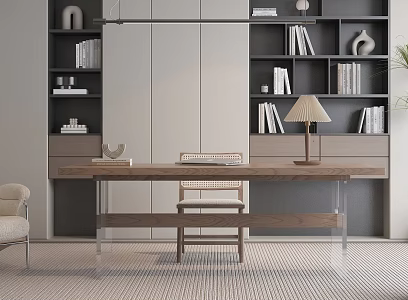 Style Desk Chair Carpet Chandelier Books Bookcase 3d model