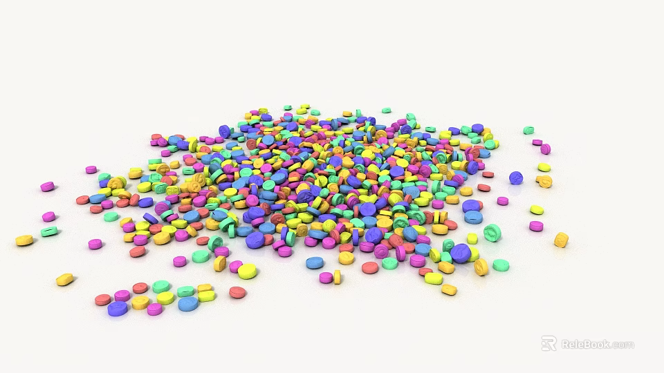 Colorful Small Beads Scattered On White Background With Various Hues 3d model 