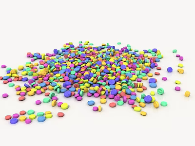 Colorful Small Beads Scattered On White Background With Various Hues 3d model