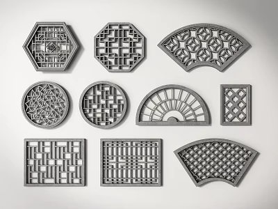 Classic Chinese Carved Lattice Windows In Various Decorative Shapes And Patterns 3d model
