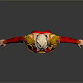 Blonde Woman In Red Outfit With Golden Decorations Detailed Character Model On Gray Background