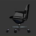 Modern Office Chair Featuring Silver Frame Black Cushion Armrests Wheeled Base And Blue Light Ring