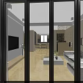 Modern Living and Dining Room Interior With White Sofa TV Coffee Table Open Layout