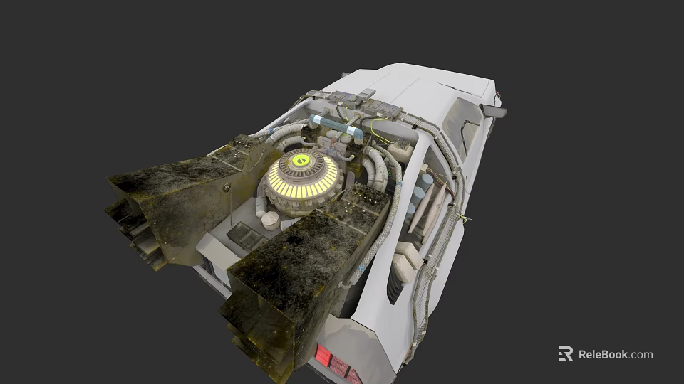 Futuristic Car With Rear Mechanical Structure And Glowing Circular Engine Component 3d model 
