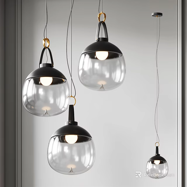 Modern Transparent Glass Pendant Lights With Black Frame Hanging In Room 3d model 