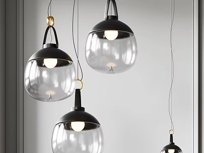 Modern Transparent Glass Pendant Lights With Black Frame Hanging In Room 3d model