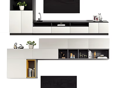 Elegant Modern TV Cabinet Design With Storage Drawers And Decorative Ornaments 3d model