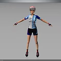 Cyclist In Blue White Cycling Gear With Helmet Black Shorts Red Socks Arms Outstretched