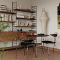 Middle Ancient Bookcase Retro Bookshelf Book Ornaments Combination 3d model