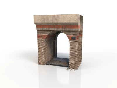 Historic Brick Archway Structure With Stone Top Red Decorative Band And Metal Grid Floor 3d model