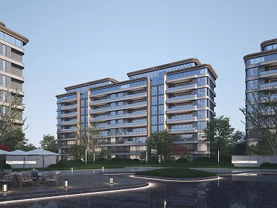 Modern Residential Building With Multi Story Design Green Landscape And Outdoor Area 3d model