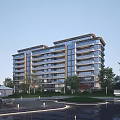 Modern Residential Building With Multi Story Design Green Landscape And Outdoor Area