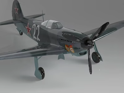 Vintage Grey Fighter Jet Model With Red Star Number 22 And Propeller 3d model
