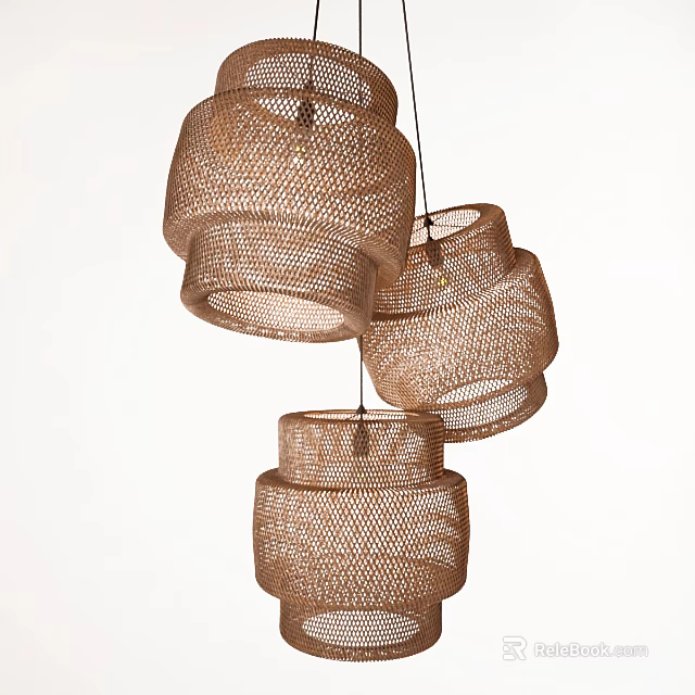 Decorative Natural Brown Woven Chandeliers Featuring Layered Circular Hanging Design For Modern Decor 3d model 