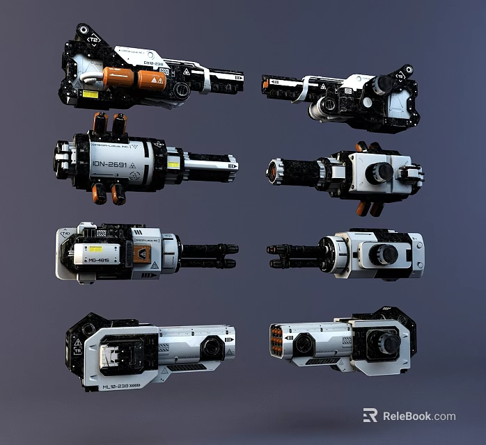 Futuristic Sci-Fi Weapons Showcasing Various Mechanical Components And Multiple Innovative Designs 3d model 