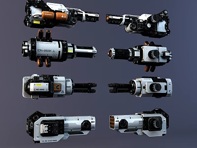 Futuristic Sci-Fi Weapons Showcasing Various Mechanical Components And Multiple Innovative Designs 3d model