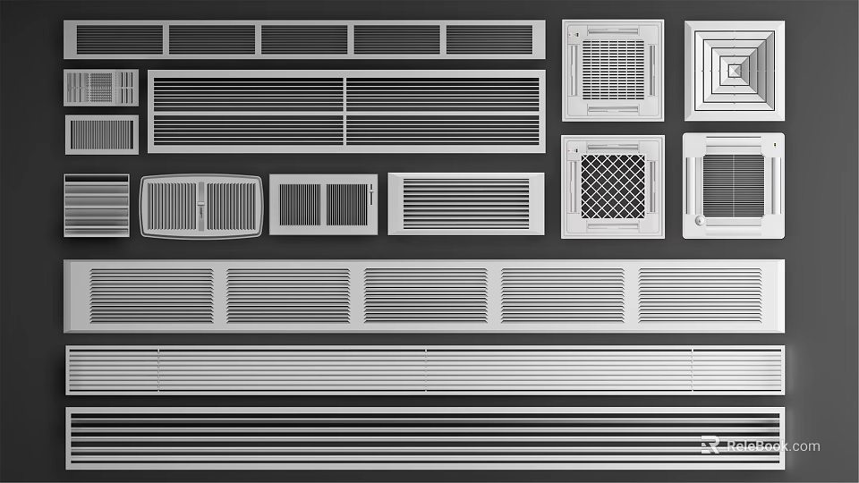 Air Conditioner Vents With Various Grille Designs And Panel Styles 3d model 