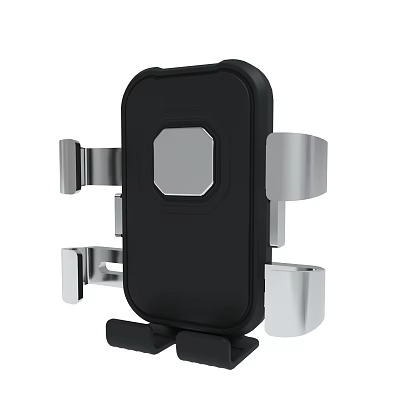 Black Phone Holder with Metal Brackets Square Silver Panel and Secure Design 3d model