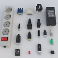 Assorted Mobile Digital Accessories With Power Strips Connectors Adapters And USB Cables 3d model