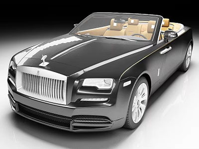 Luxury Black Rolls Royce Convertible With Beige Interior And Spirit Of Ecstasy Hood Ornament 3d model