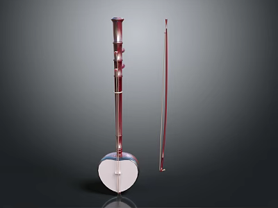 Traditional Red Musical Apparatus Featuring Round Resonant Box And Slender Rod 3d model