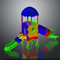 Kids Vibrant Playground Structure With Blue Canopy And Green Yellow Pink Slides