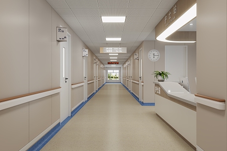 Hospital Corridor Nurse Station Ward 3d model