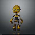 Worn Yellow And Black Robot Figure With Rusty Details And 3D Rendered Design