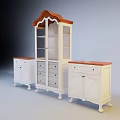 Classic White Display Cabinet With Red Top Glass Door And Side Drawer Cabinets