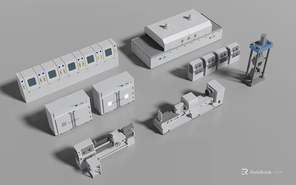 Industrial Equipment Components With Silver Metal Control Panels And Mechanical Parts 3d model 