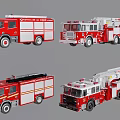 Red Fire Trucks with Ladder and Emergency Rescue Equipment Collection