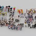 Crowd of People Figures in Various Poses and Colorful Clothing Styles