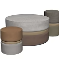 Modern Round Ottoman Stools With Beige Brown Gray Upholstery And Contemporary Design