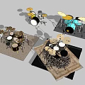 Colorful Drum Sets With Different Styles Cymbals Stands And Music Instruments