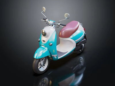 Light Blue Vintage Scooter With Pink Seat And Shiny Reflective Surface 3d model