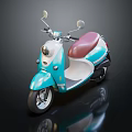 Light Blue Vintage Scooter With Pink Seat And Shiny Reflective Surface