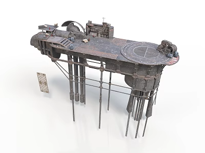 Rustic Industrial Mechanical Equipment With Circular Platform Metal Support Legs And Components 3d model