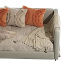 Elegant Casual Sofa Set Interior Design With Orange Gray Beige Pillows And Blankets 3d model