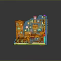 Fairy Tale Style Fantasy Workshop Room With Bookshelf Desk Giant Gear Clocks And Colorful Items