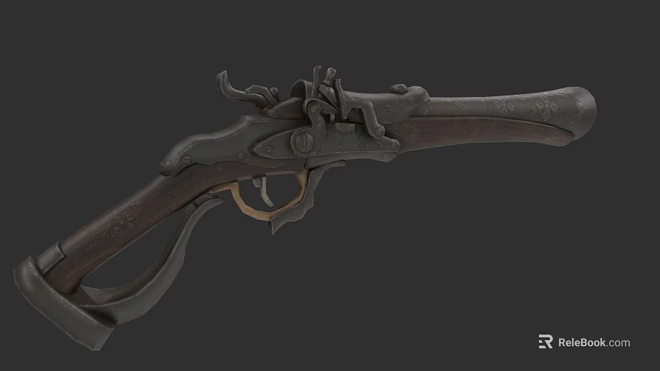 Antique Flintlock Musket With Wooden Stock Ornate Metal Components And Vintage Design 3d model 