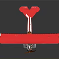Red Biplane Model Toy With White Wing Patterns Gray Body Orange Propeller And Checkerboard Base