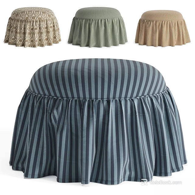 Decorative Sofa Stools With Ruffled Skirt Covers In Various Colors And Patterns 3d model 
