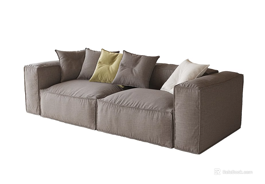 Modern Gray Fabric Two-Seater Sofa With Colorful Cushions And Cozy Design 3d model 