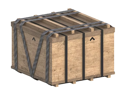 Industrial Equipment Wooden Crate with Durable Straps Arrow Symbols and Pallet Base 3d model