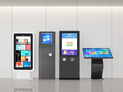Public Facility Multiple Self Service Kiosks With Interactive Touchscreen Displays And Digital Interfaces 3d model
