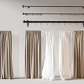 Elegant Beige And White Curtains With Metal Curtain Rods And Hooks