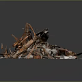 Pile Of Rusty Scrap Metal And Stone Debris With Broken Pieces